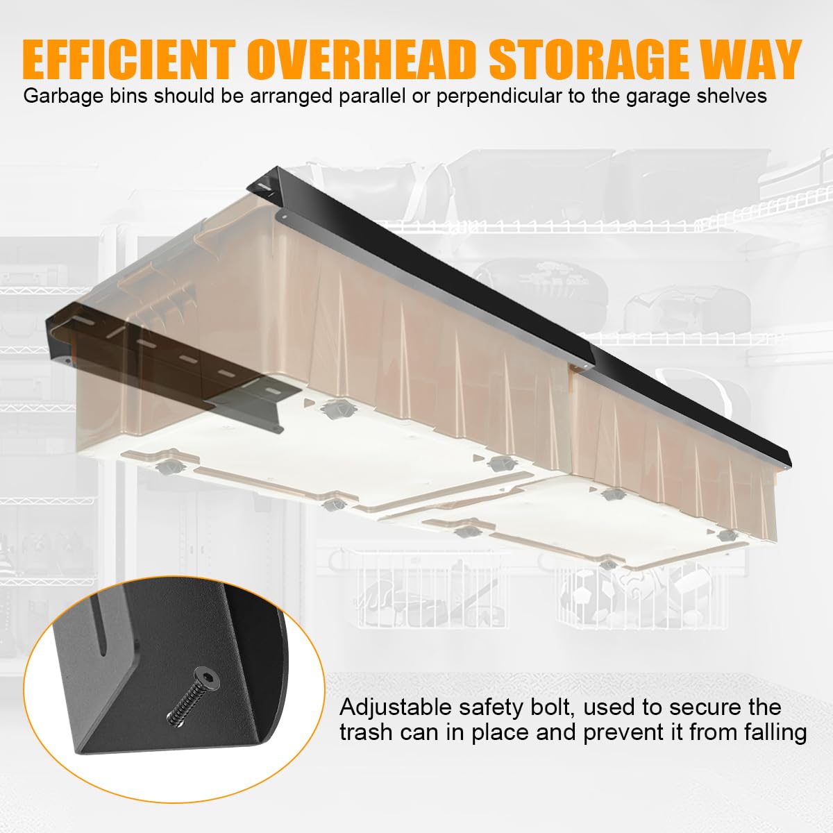 GLOBLED Overhead Garage Storage Rack, Ceiling Garage Storage Bracket, Heavy Duty Ceiling Storage Racks for Garages, Sheds, Storerooms, Adjustable Width and Orientation(Black,1 Bin)