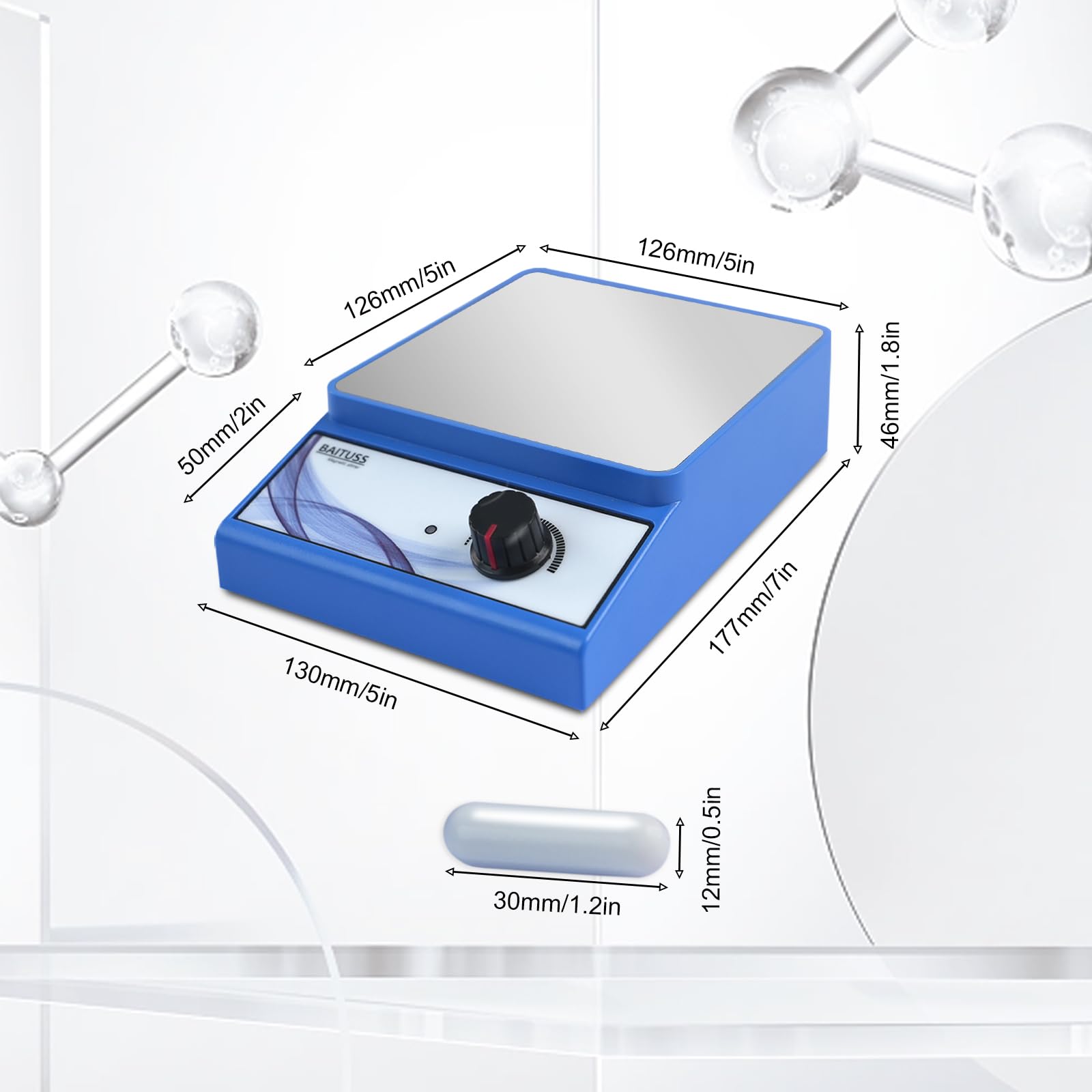 Magnetic Stirrer with Stir Bar, Stir Plate with Stainless Steel Worktop, 3000RPM Magnetic Stir Plate, Magnetic Mixer Max Stirring Capacity: 3500mL (No Heating)