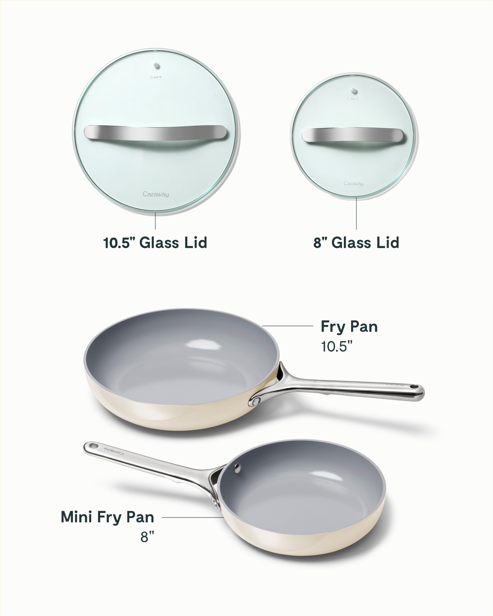 Caraway Nonstick Ceramic Mini Fry Pan With Glass Lid (1.05 qt, 8") - Non Toxic, PTFE & PFOA Free - Oven Safe & Compatible with All Stovetops (Gas, Electric & Induction) - Cream