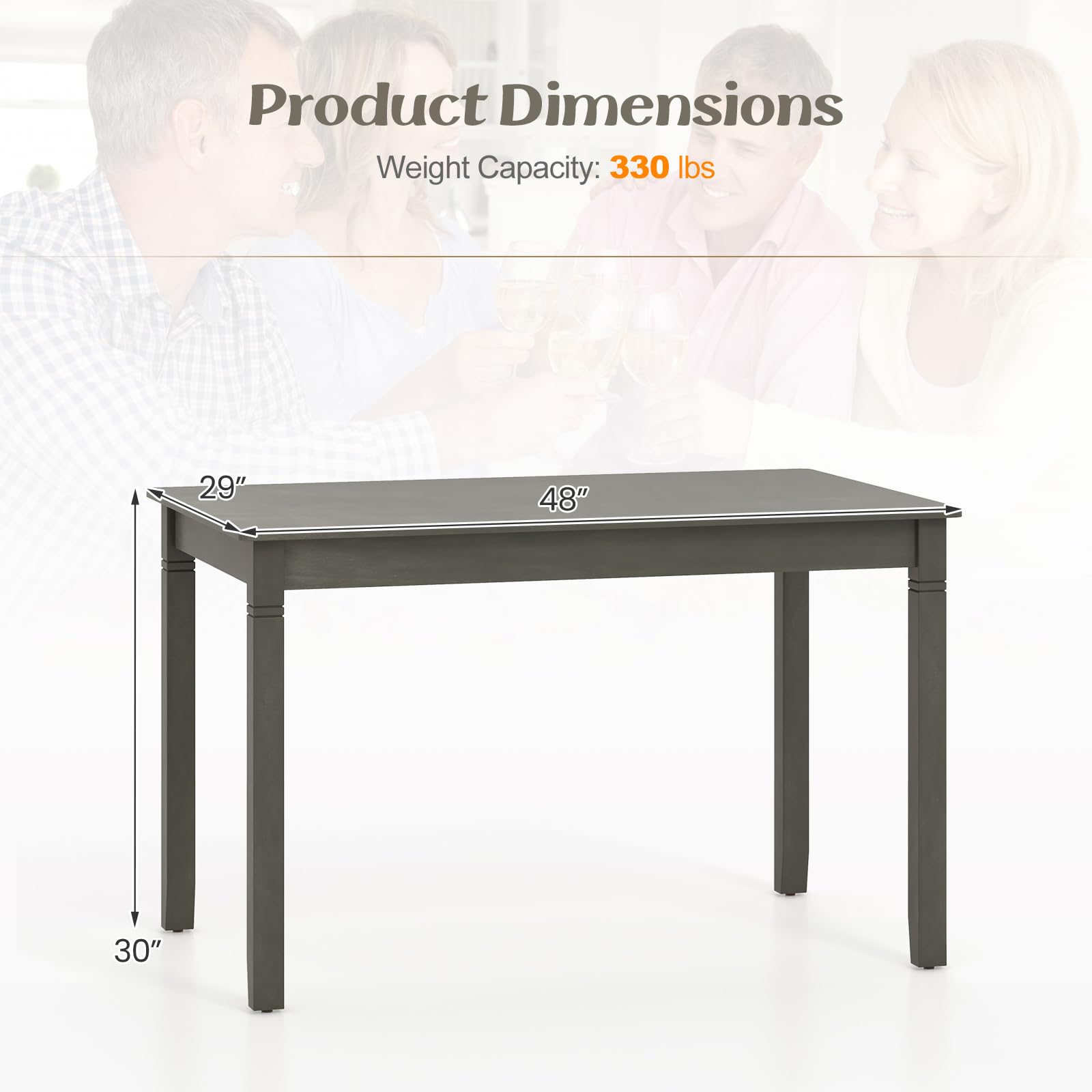 Giantex Dining Table for 4 People, 48” x 29” Kitchen Table with Wood Legs, Rectangular Dinner Table for Small Space, Apartment, Living Room, Dinette Table, Load 330 Lbs, Dining Room Table (Grey)