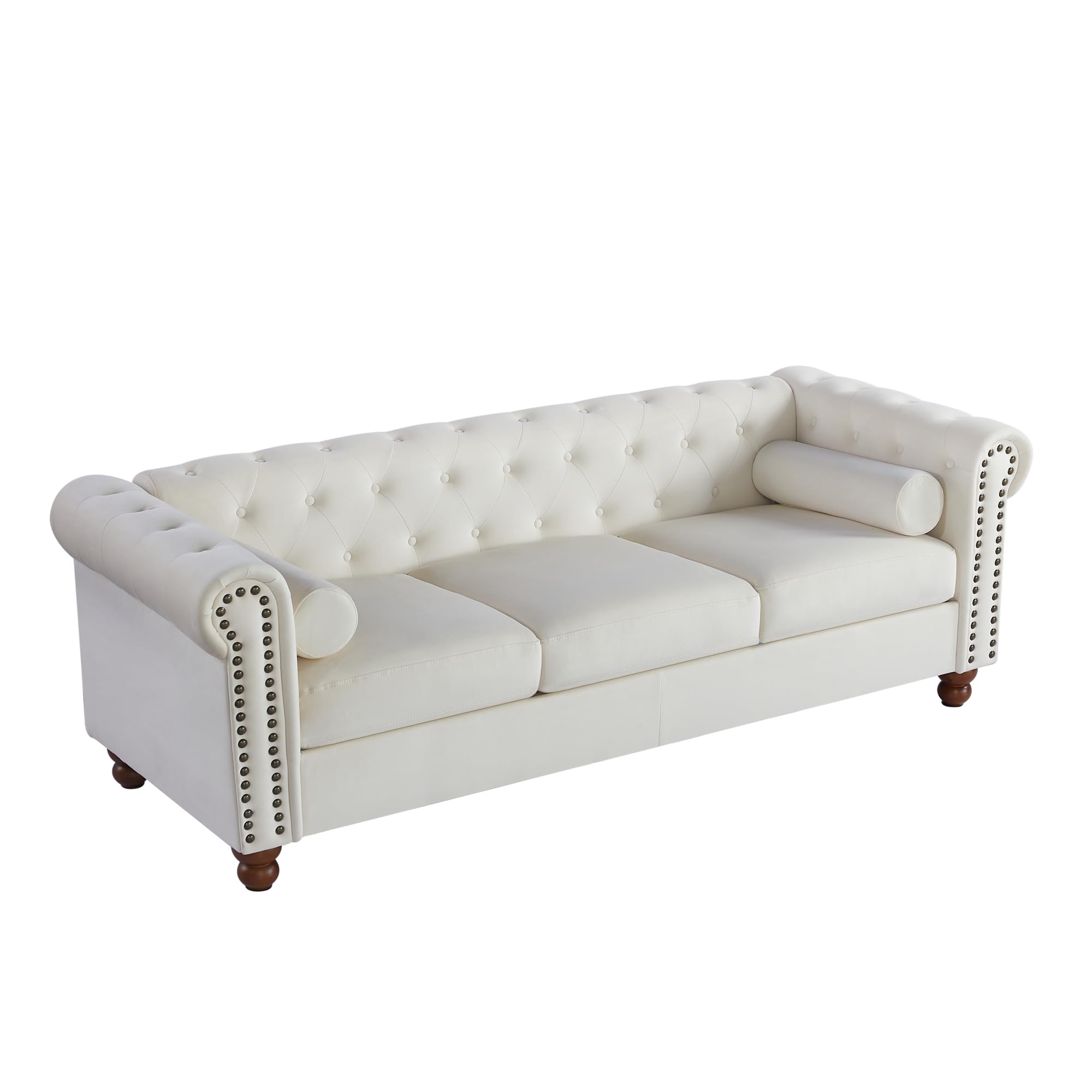 RuiSiSi Classic Traditional Upholstered Sofa with High-tech Fabric Surface, Chesterfield Tufted Fabric Sofa Couch for Living Room, White