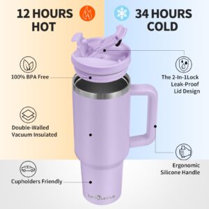 Labulabla 40oz Tumbler with Handle,Double Wall Vacuum Reusable Stainless Steel Insulated Water Bottle,With Leak Proof lid and Straw for Iced or Cold Beverages (Lavender Purple)