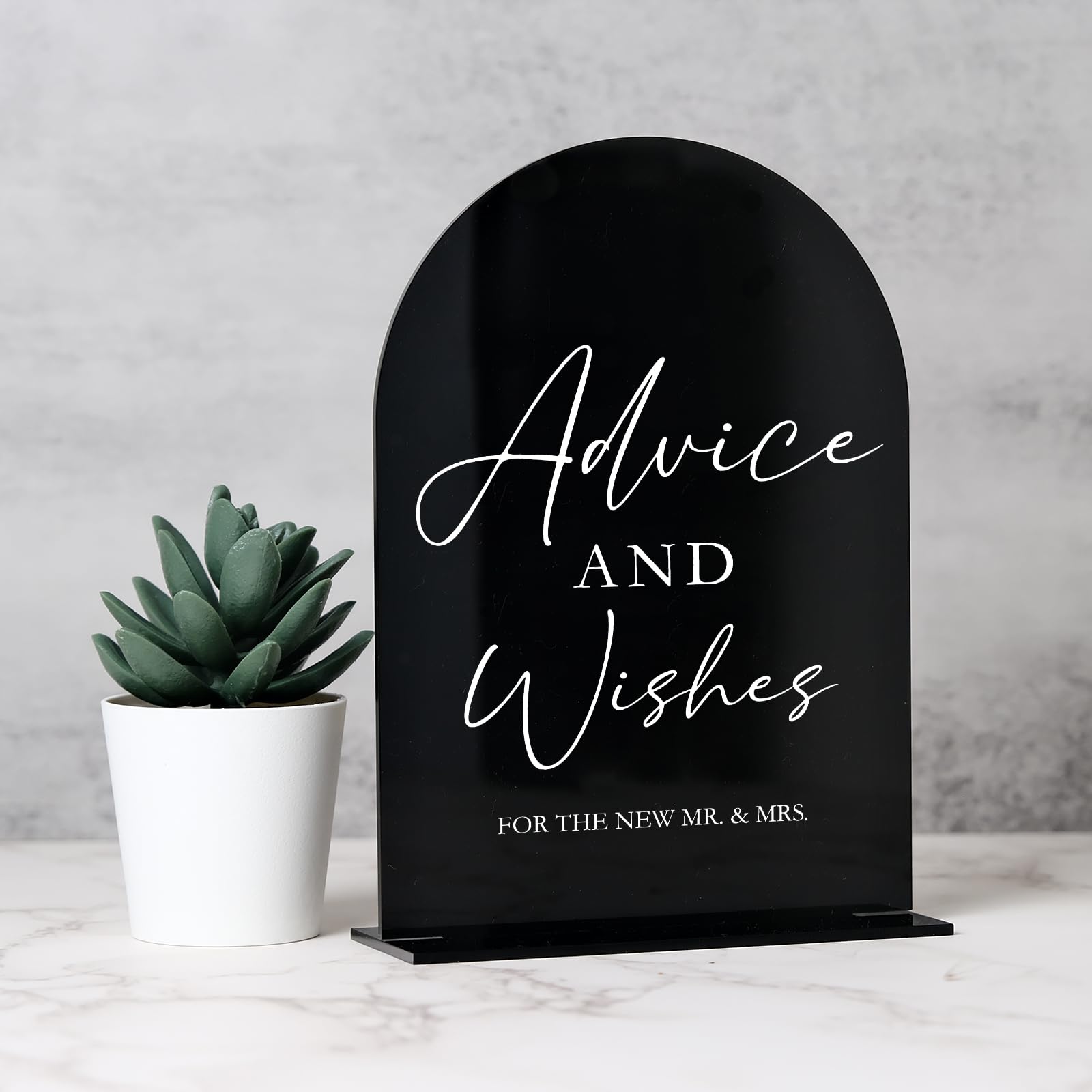 Acrylic Advice and Wishes Sign with Stand- 5"x7" Black Arch Acrylic Wedding Sign with Base,1/8" Thick | Modern Acrylic Table Sign for Wedding & Party (Black, 5x7 Inch)