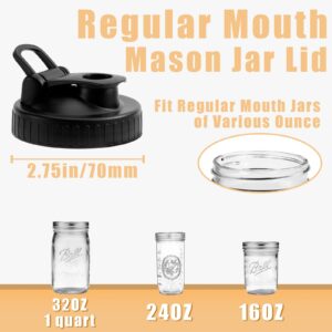 FyndraX Pour Spout Lids for Ball Regular Mouth Mason Jars, Airtight Canning Jar Flip Cap Top Lid for Drinking, Salad, Dressing Pouring, Leak-Proof, Black Pack of 4