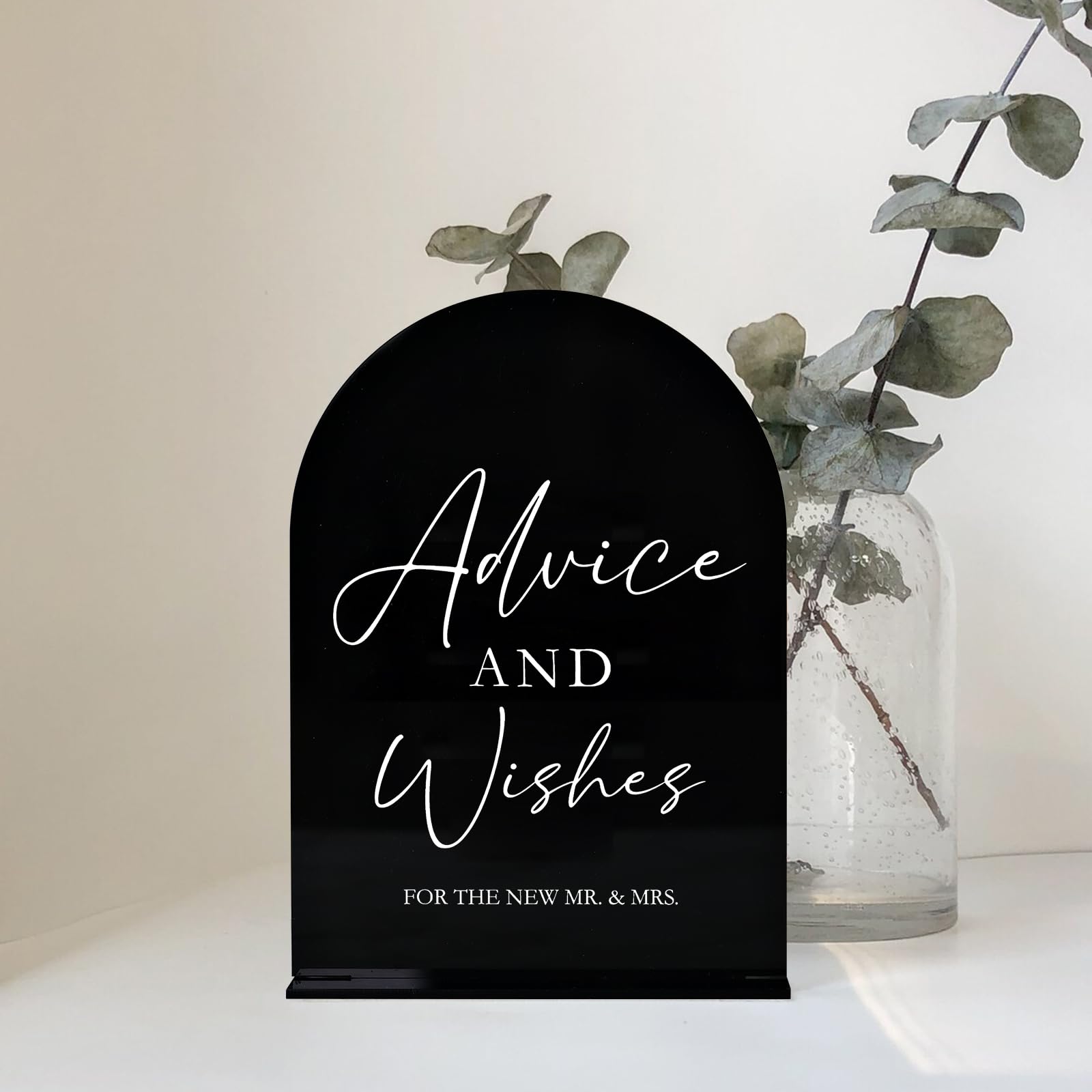 Acrylic Advice and Wishes Sign with Stand- 5"x7" Black Arch Acrylic Wedding Sign with Base,1/8" Thick | Modern Acrylic Table Sign for Wedding & Party (Black, 5x7 Inch)