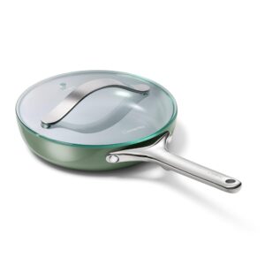 caraway nonstick ceramic mini fry pan with glass lid (1.05 qt, 8") - non toxic, ptfe & pfoa free - oven safe & compatible with all stovetops (gas, electric & induction) - sage