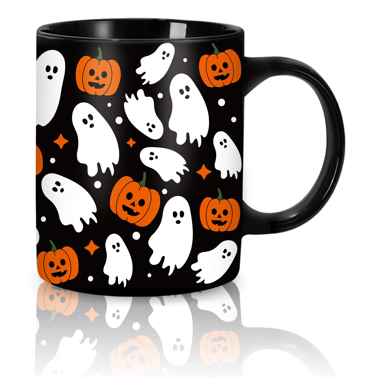 Whaline Halloween Mug Ghost Pumpkin Coffee Mug Black White Orange Ceramic Drinking Mugs for Halloween Party Supplies Table Centerpieces, 12oz