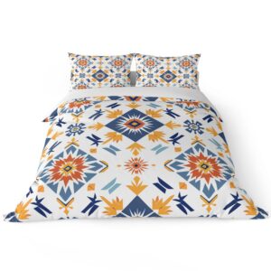 Placitiume Geometric Tribal Duvet Cover Set King Size, Aztec Pattern Bedding, Burnt Orange and White, 3Piece