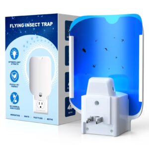 anti-brumm flying insect trap, fruit fly trap plug in bug catcher, bug light trap indoor fly trap for home mosquito indoor killer, light attract & safer sticky trap (1 device + 5 refills), white