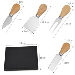 4-Piece Cheese Knife Set, Cheese Knives Cheese Knife Set Wooden Handle Stainless Steel Cheese Slicer Fork Spreader for Cheese Butter Pizza Cake Cutlery Cheese Knife Gift