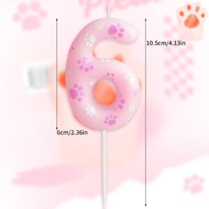 Pink Dog Paw 4th Birthday Candles, Happy Birthday Candles,Pink Dog Paw Print Themed Birthday Candles Numeral Birthday Cake Topper for Boy Girl Birthday Decoration Party Supplie