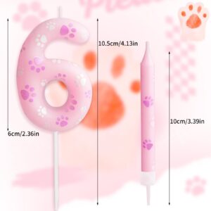 Dog Paw Birthday Candles Numbers 3 Candle with 12 Pieces Long Thin Candles, Dog Paw Print Birthday Party Decorations,Pink Birthday Candles Cake Toppers for Boy Girl Birthday Party Anniversary Supplies