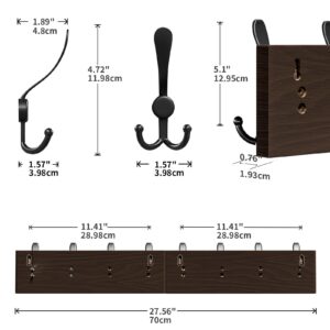 FATASTY Coat Rack Wall Mount - Wooden Wall Coat Rack with 8 Tri Metal Hooks for Hanging Coats, Backpacks and etc. 28 Inch Coat Hooks Wall Mount for Mudroom Farmhouse Entryway.