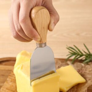 4-Piece Cheese Knife Set, Cheese Knives Cheese Knife Set Wooden Handle Stainless Steel Cheese Slicer Fork Spreader for Cheese Butter Pizza Cake Cutlery Cheese Knife Gift