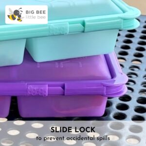 Big Bee, Little Bee - SoftShell Luncher Reusable Silicone Food Storage Container with Connected Clamshell Lid, Bento Style, Easy to Clean, Snaps Closed, Microwave, Freezer & Dishwasher Safe (Grape)