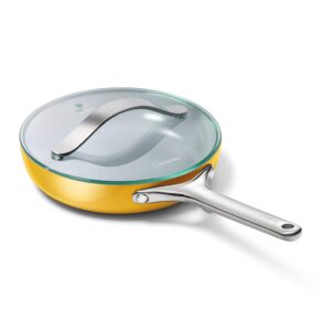 caraway nonstick ceramic mini fry pan with glass lid (1.05 qt, 8") - non toxic, ptfe & pfoa free - oven safe & compatible with all stovetops (gas, electric & induction) - marigold