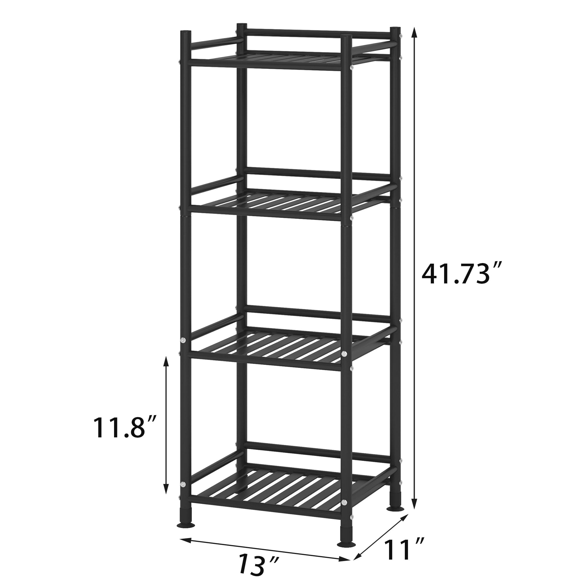 FKUO 4 Tier Metal Bathroom Rack Standing Shelf Unit Kitchen Storage Cabinet Shelf Organizer Plant Stand Display Rack Bookshelf for Living Room (Black, 4 Tier)