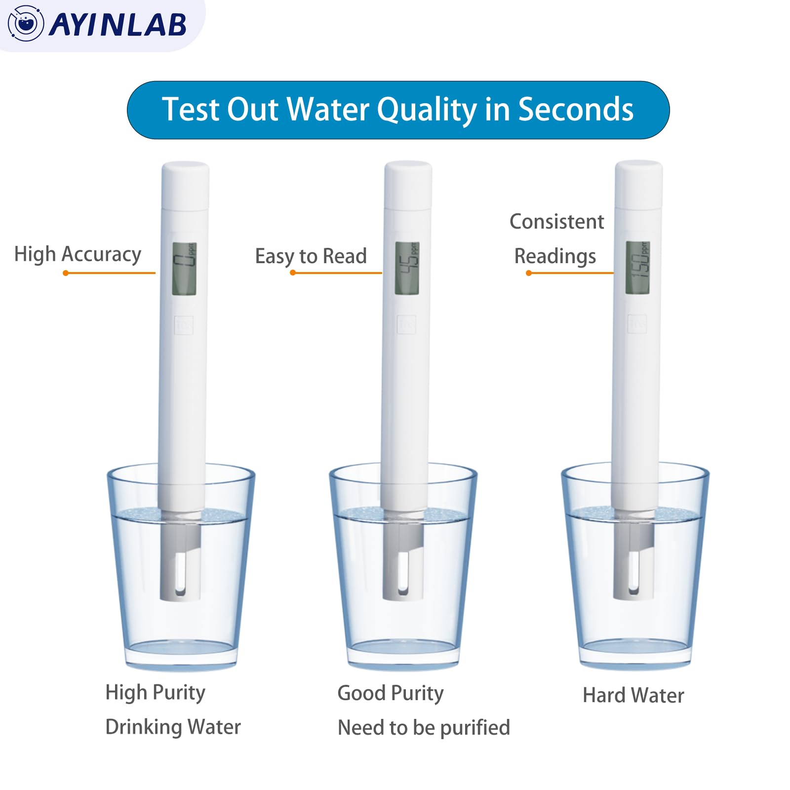 AyinLab TDS Water Hardness Tester Upgraded 0-9999ppm, Accurate 2%FS TDS Meter Digital Water Tester, Easy TDS Water Quality Tester for Drinking Water, RO/DI System, Pool&Spa, Hydroponics, Tap, Aquarium