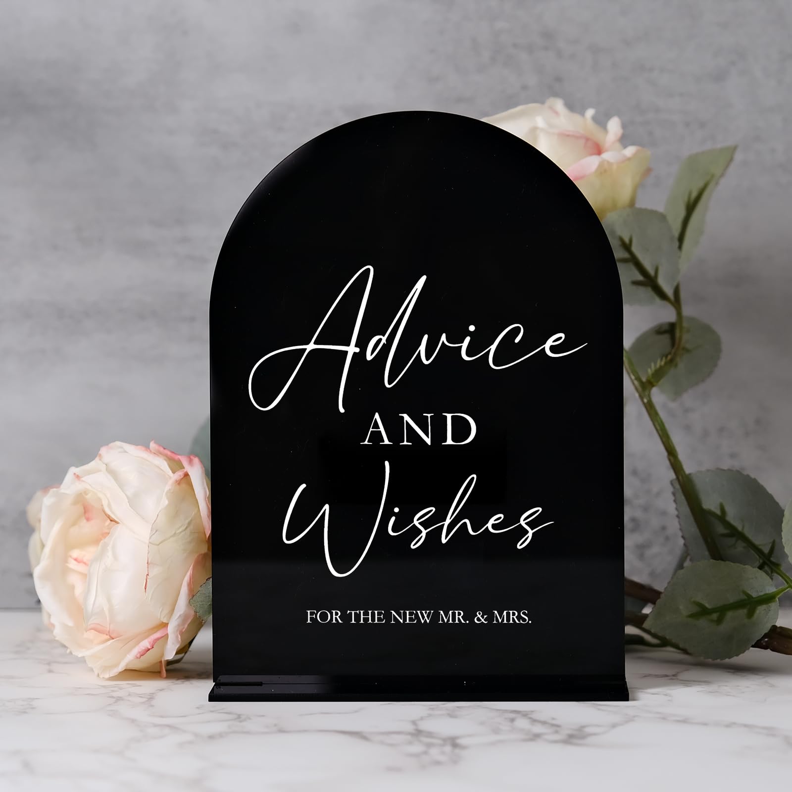 Acrylic Advice and Wishes Sign with Stand- 5"x7" Black Arch Acrylic Wedding Sign with Base,1/8" Thick | Modern Acrylic Table Sign for Wedding & Party (Black, 5x7 Inch)