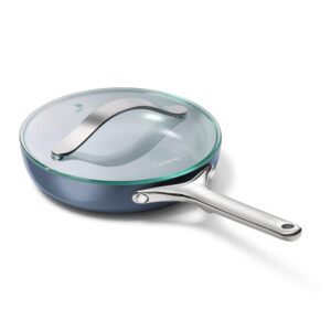 caraway nonstick ceramic mini fry pan with glass lid (1.05 qt, 8") - non toxic, ptfe & pfoa free - oven safe & compatible with all stovetops (gas, electric & induction) - navy