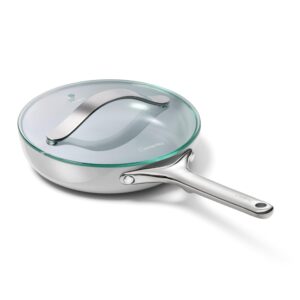 caraway nonstick ceramic mini fry pan with glass lid (1.05 qt, 8") - non toxic, ptfe & pfoa free - oven safe & compatible with all stovetops (gas, electric & induction) - gray