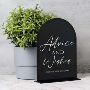 Acrylic Advice and Wishes Sign with Stand- 5"x7" Black Arch Acrylic Wedding Sign with Base,1/8" Thick | Modern Acrylic Table Sign for Wedding & Party (Black, 5x7 Inch)