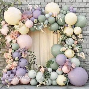 dusty green purple pink balloon garland double stuffed lavender mist green ivory blush balloon pastel light green lilac balloon arch kit for baby shower birthday wedding wildflower party decoration