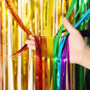 2 Pack Rainbow Foil Fringe Backdrop Curtains, Tinsel Streamers Birthday Party Decorations, Fringe Backdrop for Graduation, Baby Shower, Gender Reveal, Disco Party