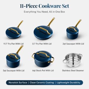 Gotham Steel Modern 11 Pc Ceramic Pots and Pans Set Non Stick, Kitchen Cookware Sets, Non Stick Pots and Pan Set, Ceramic Cookware Set, Pot and Pan Set, Non Toxic Cookware Set, Dishwasher Safe - Navy