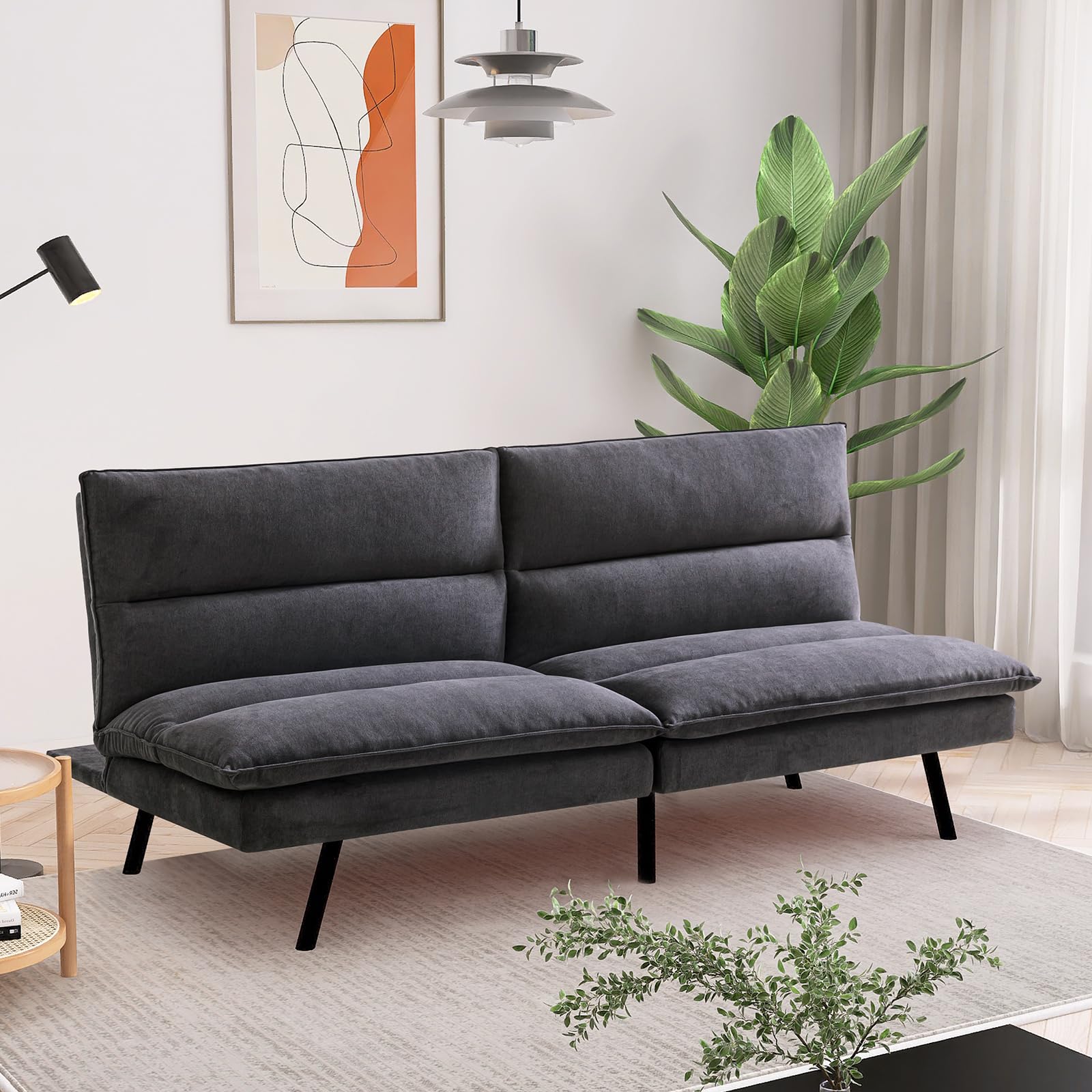 Hcore Sofa Couch Bed,Memory Foam futon Sofabed, Carbon Black