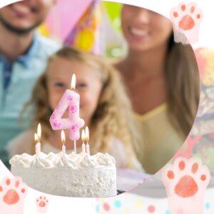 Pink Dog Paw 4th Birthday Candles, Happy Birthday Candles,Pink Dog Paw Print Themed Birthday Candles Numeral Birthday Cake Topper for Boy Girl Birthday Decoration Party Supplie