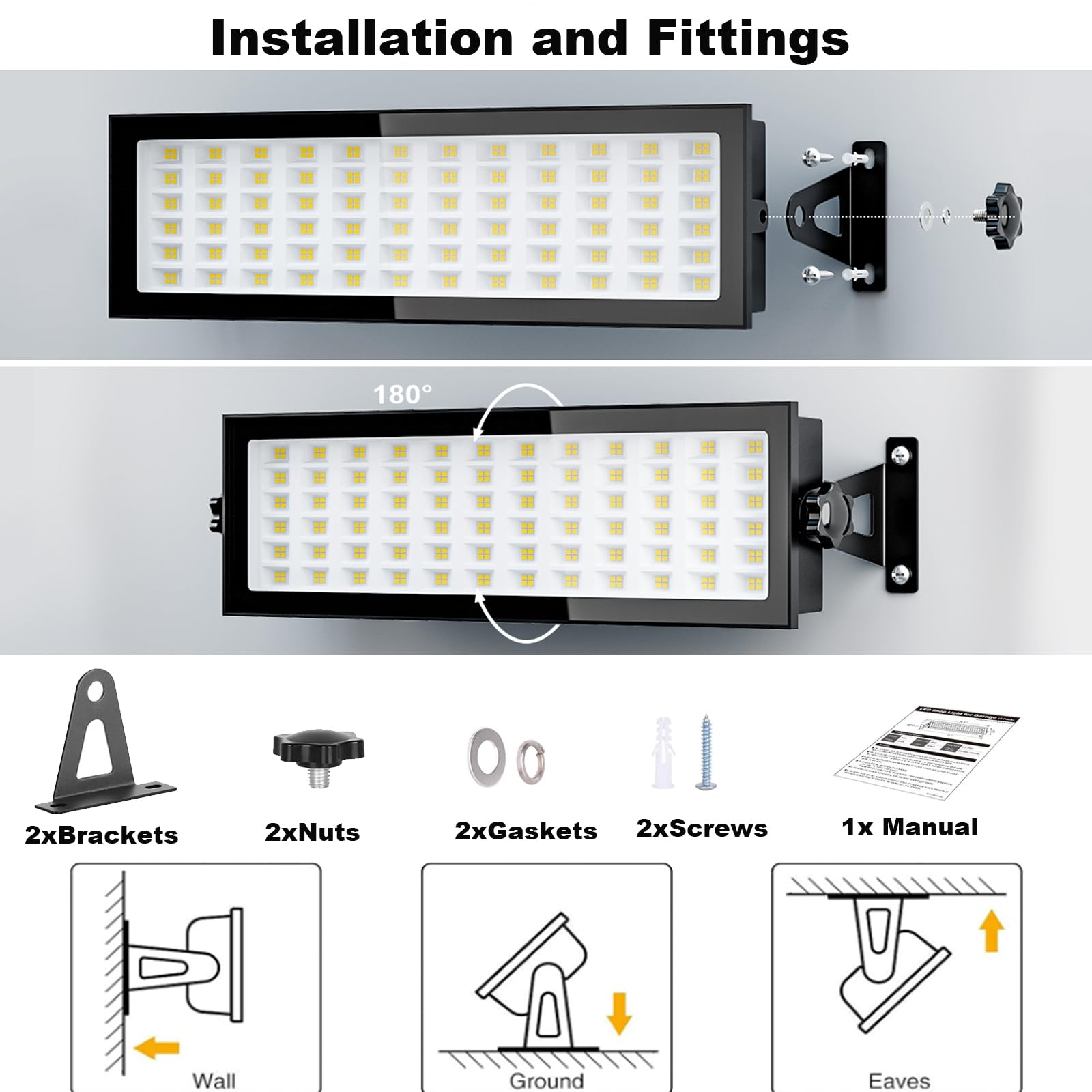 LED Shop Lights for Garage, 200W 22000lm Super Bright LED Work Light, IP66 Waterproof Outdoor Garage Light with Plug, 6500K Daylight White LED Shop Light for Workshop Warehouse Yard Factory 1 Pack