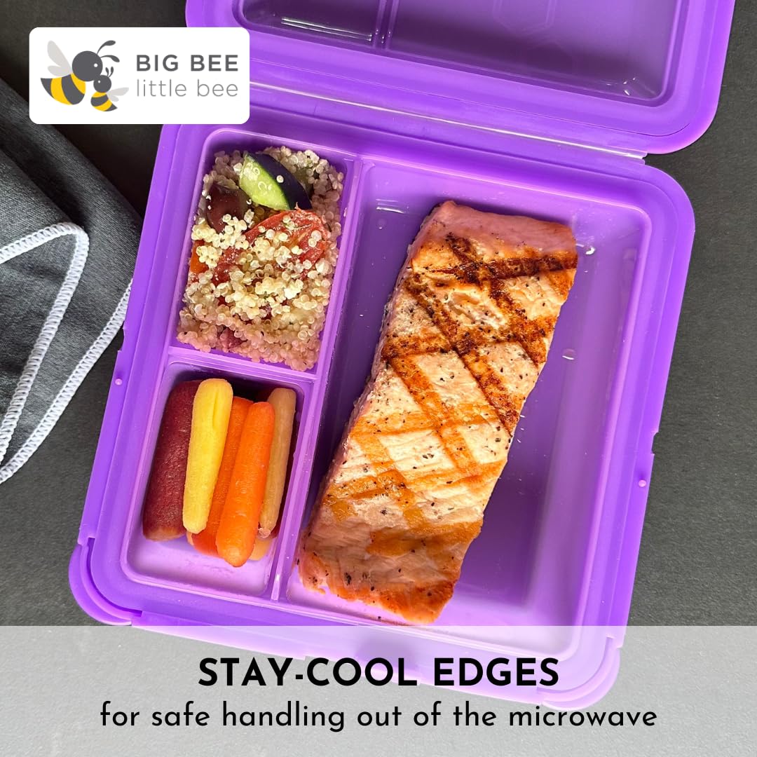 Big Bee, Little Bee - SoftShell Luncher Reusable Silicone Food Storage Container with Connected Clamshell Lid, Bento Style, Easy to Clean, Snaps Closed, Microwave, Freezer & Dishwasher Safe (Grape)