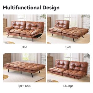 Hcore Convertible Futon Sofa Bed,Sleeper Futon Bed Couch,Memory Foam Futon Sofa,Loveseat Sofa Bed,Small Splitback Polyester Modern Sofa for Living Room,Office,Apartment,Classic Brown