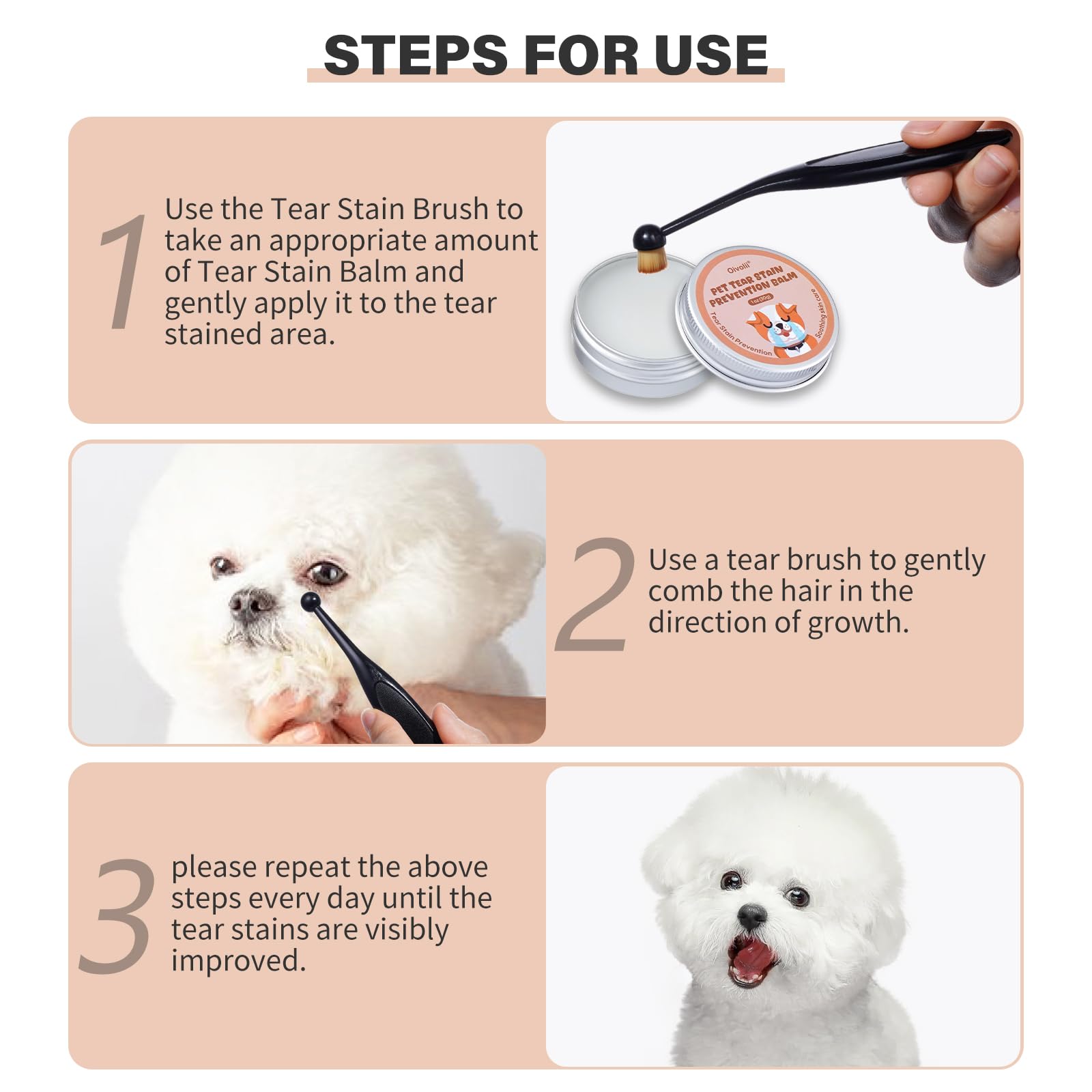 Oivolii Pet Tear Stain Remover Balm with Pro Powder Brush,Eye Care for Dogs and Cats, Natural Safe Repel Tears,Gently Cleanses Effective & Non-Irritating,1 oz