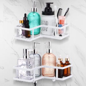 torzct corner shower caddy 2pcs adhesive shower shelves organizer rustproof stainless steel shower rack with 2 hooks no drilling needs bathroom shelve organizers for bathroom,kitchen storage rack