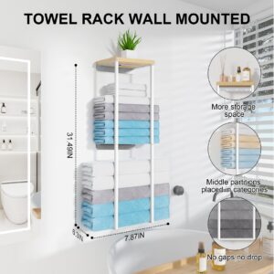 Rolled Towel Racks for Bathroom Wall Mounted, Wall Towel Rack for Large Bath Rolled Towels, Metal Wall Towel Holder Mounted Towel Storage for Small Bathroom (White, 2 Tier)