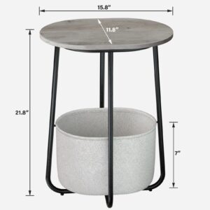 TUTOTAK Small Side Table, Oval End Table, Night Stand, Bedside Table, Sofa Table with Cloth Storage Basket, Living Room, Bed Room, Greige TB01BG063