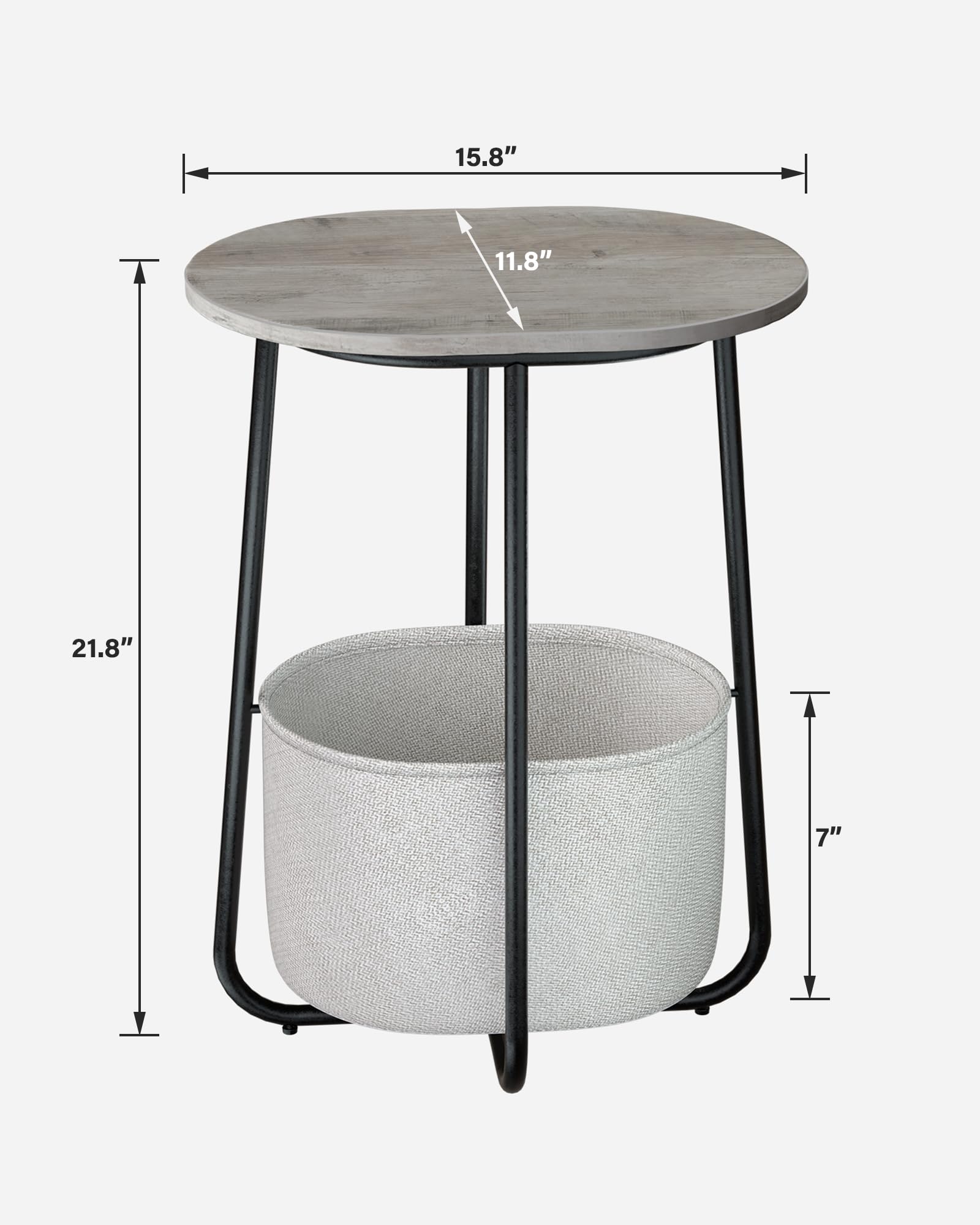 TUTOTAK Small Side Table, Oval End Table, Night Stand, Bedside Table, Sofa Table with Cloth Storage Basket, Living Room, Bed Room, Greige TB01BG063