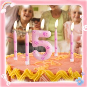 Dog Paw Birthday Candles Numbers 3 Candle with 12 Pieces Long Thin Candles, Dog Paw Print Birthday Party Decorations,Pink Birthday Candles Cake Toppers for Boy Girl Birthday Party Anniversary Supplies