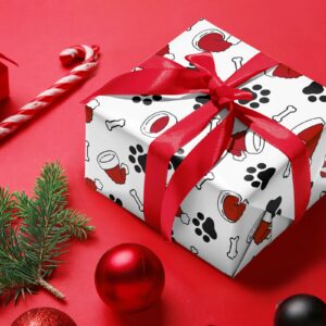 WRAPAHOLIC Christmas Wrapping Paper Sheet - 6 Sheets Christmas Hat and Dog Paw Design Folded Flat for Holiday, Party Celebration - 19.7 Inch x 27.5 Inch Per Sheet