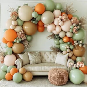 dusty green orange balloon garland - double stuffed blush brown nude balloon arch avocado green white sand balloons for neutral baby shower bridal shower gender reveal birthday fall party decorations