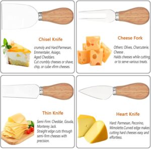 4-Piece Cheese Knife Set, Cheese Knives Cheese Knife Set Wooden Handle Stainless Steel Cheese Slicer Fork Spreader for Cheese Butter Pizza Cake Cutlery Cheese Knife Gift