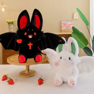 WFLWLHH Bat Rabbit Plush, Funny Bat Plush, Cute Bat Stuffed Animal, Bunny Plush Toys with Bat Wings, Plushies, Home Pillow Decoration, Gift for Family, Children, Friends-Black