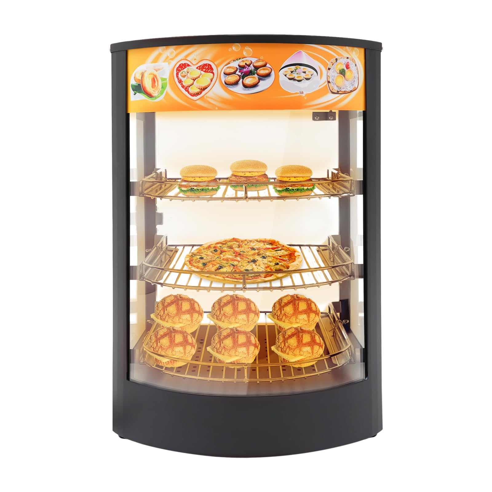 JAYGOVAN 3 Tiers Commercial Food Warmer Display, 800W Electric Countertop Food Pizza Warmer with 3 Removable Trays & Led Lighting Food Warmer Display Pretzel Warmer for Pizza, Fried Chicken