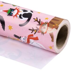 WRAPAHOLIC Christmas Wrapping Paper - Mini Roll - 17 Inch x 33 Feet - Adorable Christmas Cat Design for Christmas, Holiday, Party Celebration