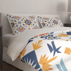 Placitiume Geometric Tribal Duvet Cover Set King Size, Aztec Pattern Bedding, Burnt Orange and White, 3Piece