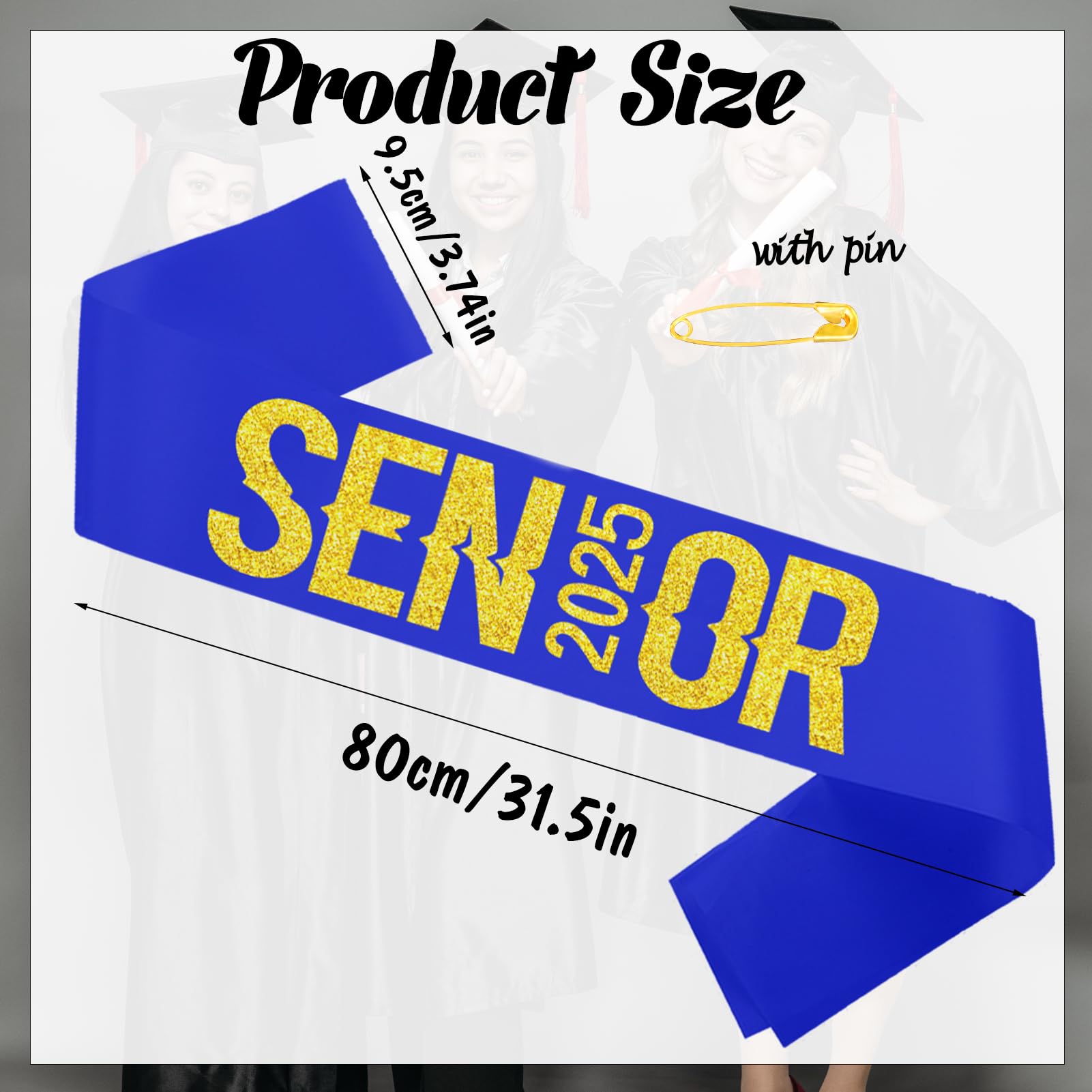 6 PCS Royal Blue Senior Sash 2025 with Gold Printing Letters, 2025 Graduation Celebrations Sashes, Class of 2025 Sash for Graduation Party, Senior Cheer Sashes, Cheerleader Sash