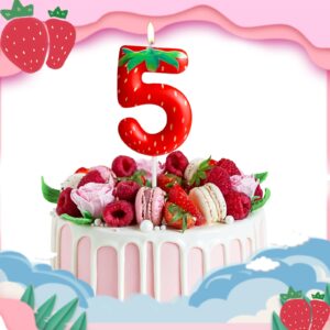 FUNCANDLE Strawberry 1st Birthday Candle Gifts for Girls,Red Strawberry Birthday Candle Decorations,Fruit Themed Candle Cake for Girls Birthday Gifts Celebration Reunions Anniversary Party Supplies