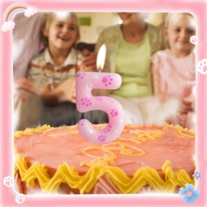 Pink Dog Paw 4th Birthday Candles, Happy Birthday Candles,Pink Dog Paw Print Themed Birthday Candles Numeral Birthday Cake Topper for Boy Girl Birthday Decoration Party Supplie